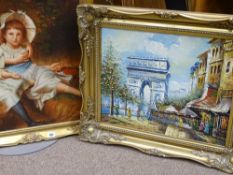 PONDREE oil on canvas - Parisian scene, 39 x 49 cms and A STADEMAN oil on canvas - two young girls