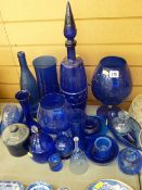 Quantity of Bristol type blue and other decorative glassware