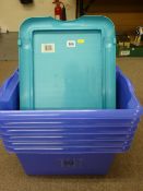 Six plastic packing boxes with lids