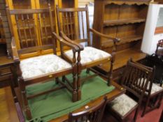 Oak refectory style draw leaf dining table with six (four plus two) chairs and matching dresser