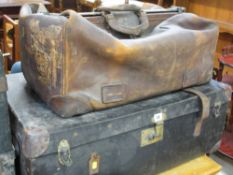 Vintage suitcase and a large vintage Gladstone bag