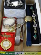 Tissot gold colour lady's wristwatch, a Fossil modern charm bracelet type wristwatch in original