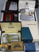 Collection of vintage Ronson and other lighters, two gilt metal pill boxes and two agricultural