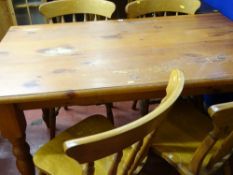 Pine kitchen breakfast table and four spindleback chairs
