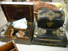 Ebonized and brass mounted desktop stand and a Victorian writing box with brass banding (restoration