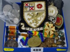 First World War two medal group awarded to G S - 81600 Private J W Sweeney, Royal Fusiliers, a cap