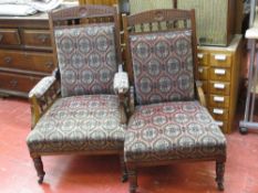 Lady's and gent's matching upholstered sitting room chairs