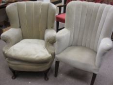 Two Art Deco style scallop back easy chairs