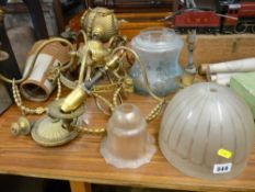 Vintage Regency style five branch ceiling light with goat's head and ribbon swag detail along with a