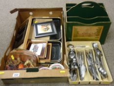 Quantity of modern trays and placements, a drawer tray of Sheffield cutlery and a mid Century