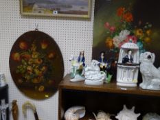 Two oils on canvas, one oval - still life, unsigned