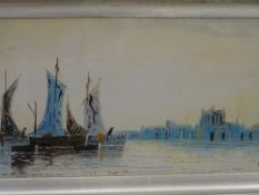 W BALE watercolour - Continental boating scene, 18 x 53 cms
