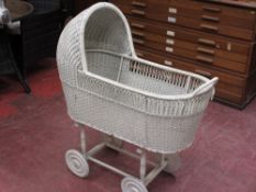 Vintage basket weave doll/baby Moses basket with wheeled stand etc