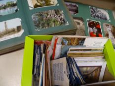 Two vintage postcard albums and good quantity contents and a box of loose postcards and Viewmaster