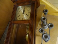 Modern thirty one day pendulum wall clock and a pair of electroplate candelabra