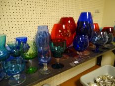 Fine parcel of coloured vintage glassware including twist stem glasses etc