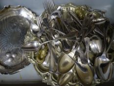 Tub of electroplate including large quantity of flatware