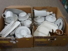 Quantity of German and other mainly white dinnerware with silver highlighting (in two boxes)