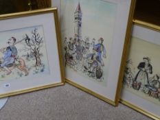 Trio of interesting colourful Turkish scene prints