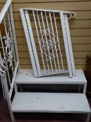 Painted ornate metal two tread caravan steps with side rail etc