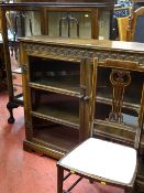 Two door glazed and carved display cabinet, a polished wood cabinet with ball and claw feet and a