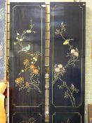 Four fold hand painted and mother of pearl inlaid Oriental dressing screen