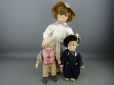 Three Continental porcelain headed 'country children' dolls