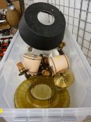 Parcel of vintage light fittings and various glass ceiling shades etc