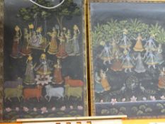 Two large Indian paintings on silk