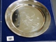 Mint and cased limited edition (835/2000) silver plate commemorating the marriage of Princess Anne &