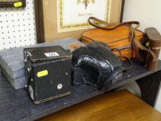 Parcel of vintage cameras including Yashika, Kodak Brownie etc and a parcel of carpet bowls