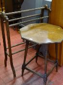 Vintage octagonal Arts & Crafts side table and a vintage towel airer