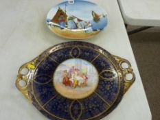 Twin handled Kaufmann Vienna plate and another depicting a Dutch coastal scene