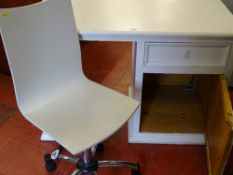 Pine painted single pedestal desk and a wooden swivel based retro style chair