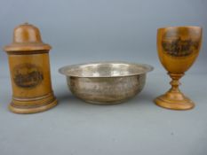 Two pieces of mauchline ware and a Continental white metal small bowl