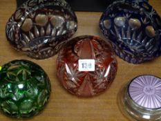 Two art glass baskets and two similar art glass bowls etc