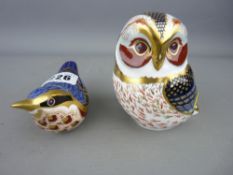Royal Crown Derby Tawny owl paperweight with stopper and a Royal Crown Derby wren paperweight with