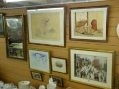 L S LOWRY framed print - figures in townscape, 30 x 40 cms and a parcel of other prints and a