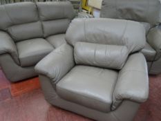 Modern faux grey leather upholstered compact three piece suite