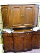 Polished wood inlaid breakfront sideboard by Strongbow Furniture and a twin door angular shaped