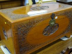Carved camphor wood chest