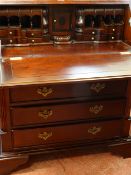 Reproduction mahogany five drawer writing bureau with nice intricate and detailed interior and a two