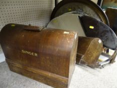 Cased Singer sewing machine, quantity of good vintage mirrors and an oval tapestry