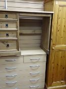 Pine single door hall robe, Mexican pine style four drawer desk and a modern two over four drawer