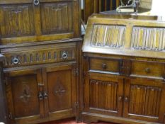 Well presented linenfold cocktail cabinet and a similar writing bureau