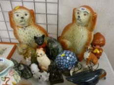 Pair of Staffs dogs and a collection of porcelain cats and similar