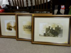 Trio of vintage prints - Conwy and surrounding areas in neat timber frames, 25 x 39 cms