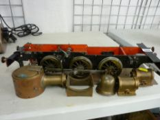 Cast iron steam engine kit with chassis, approx 54 x 18 cms