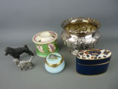 Heavy white metal poodle ornament, bronze ornament and an assortment of collectables