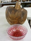 Primitive Calabasa basket and a ruby red glass bowl